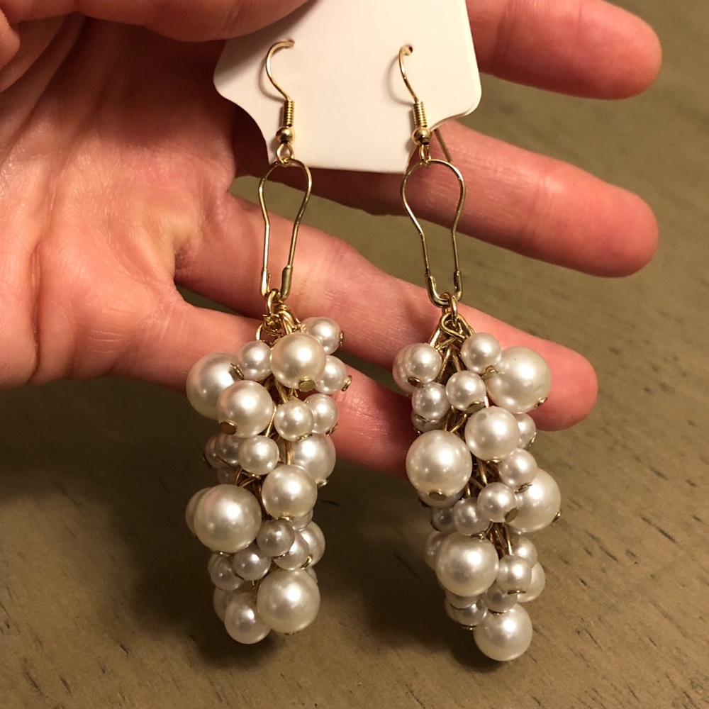 Elegant Gold Tone and Faux Pearl Cluster Earrings